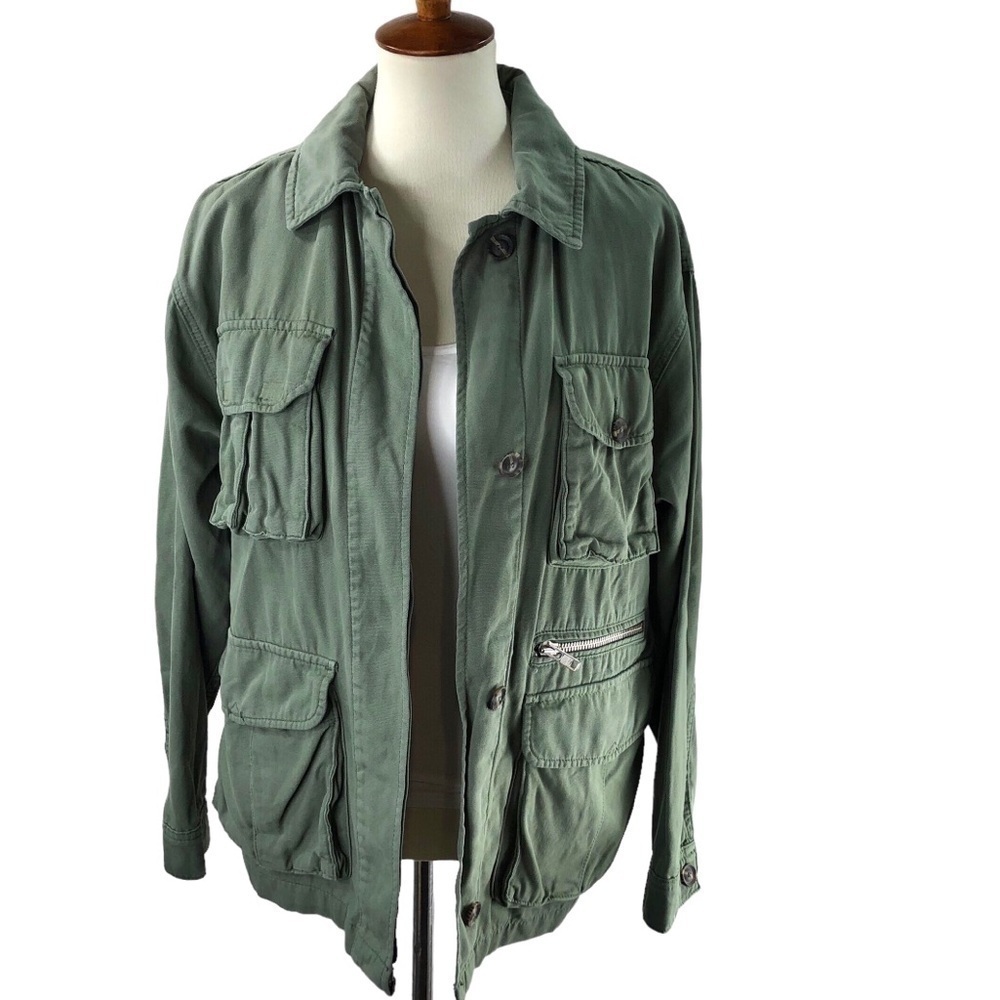 Topshop Oversized Twill Barn Jacket Sz S Army Green Cargo Utility Grunge Casual - Picture 4 of 15